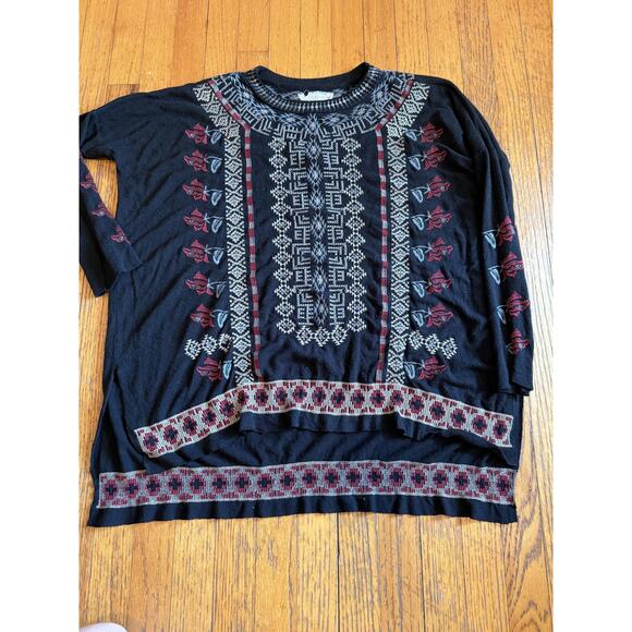 Johnny Was Sweater Womens Medium Black Embroidered Floral Boho Pullover Top - Picture 1 of 5